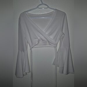 White Wrap Top with Bell Sleeves